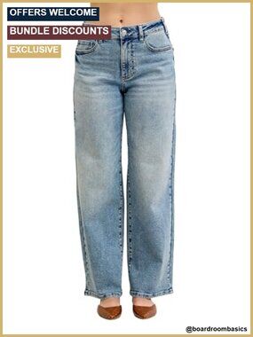 High Waisted Straight Leg Jeans - Recycled Polyester Blend - Light Vintage Wash